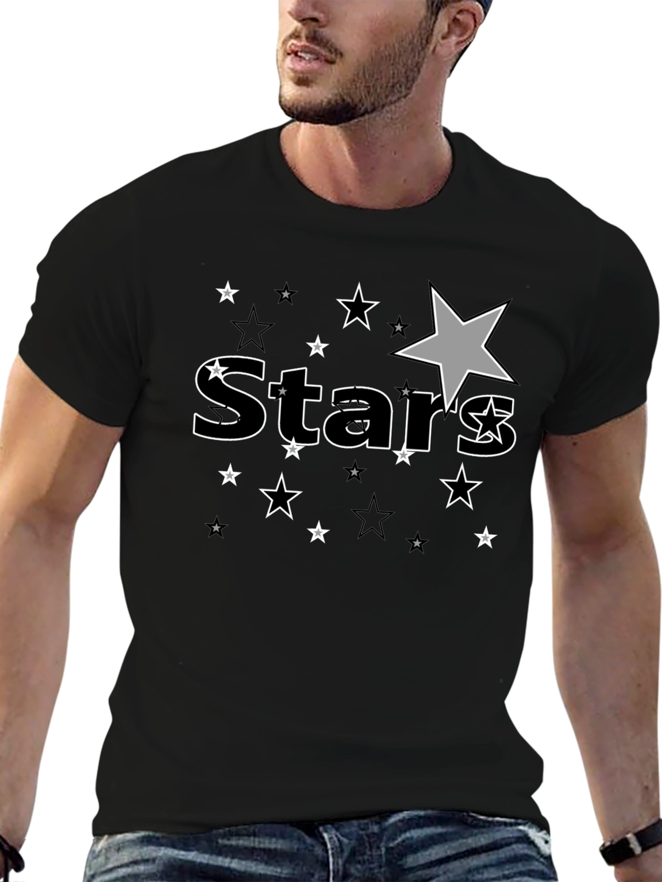 Stars Graphic Print Black T-Shirt for Men
