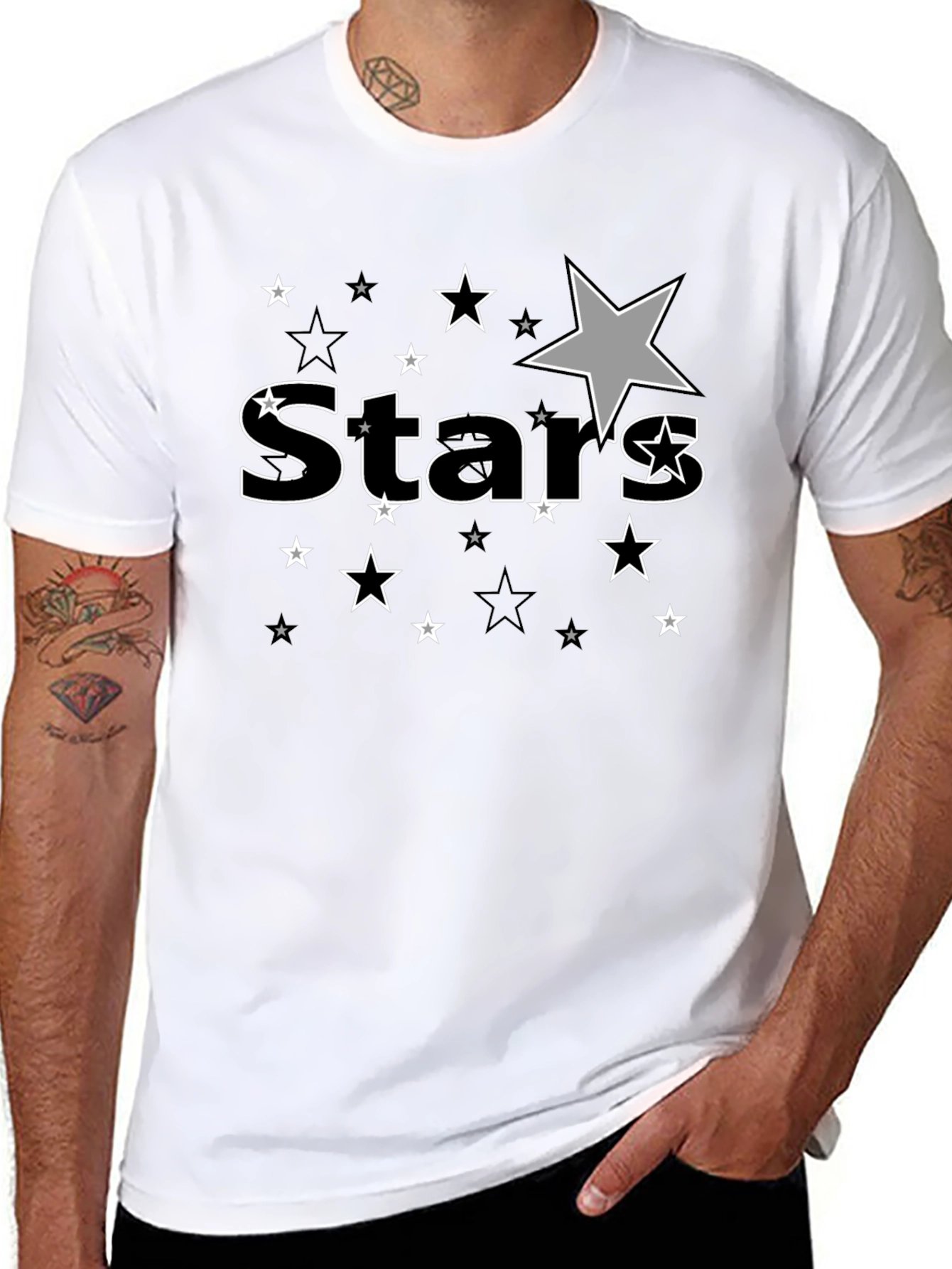 Stars Graphic Print Black T-Shirt for Men