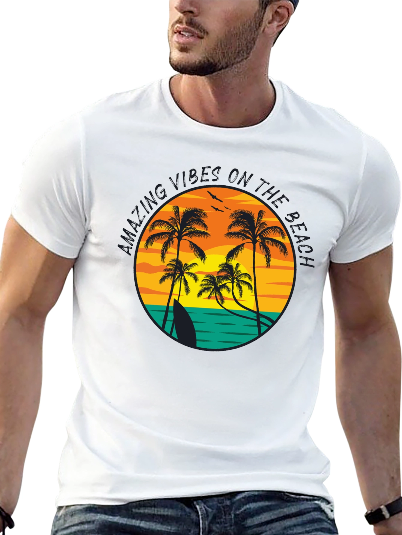 Beach Vibes Graphic T-Shirt - Tropical Palm Tree Design