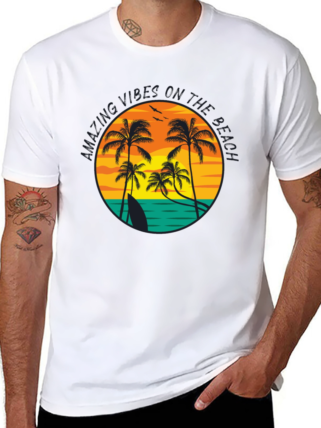 Beach Vibes Graphic T-Shirt - Tropical Palm Tree Design