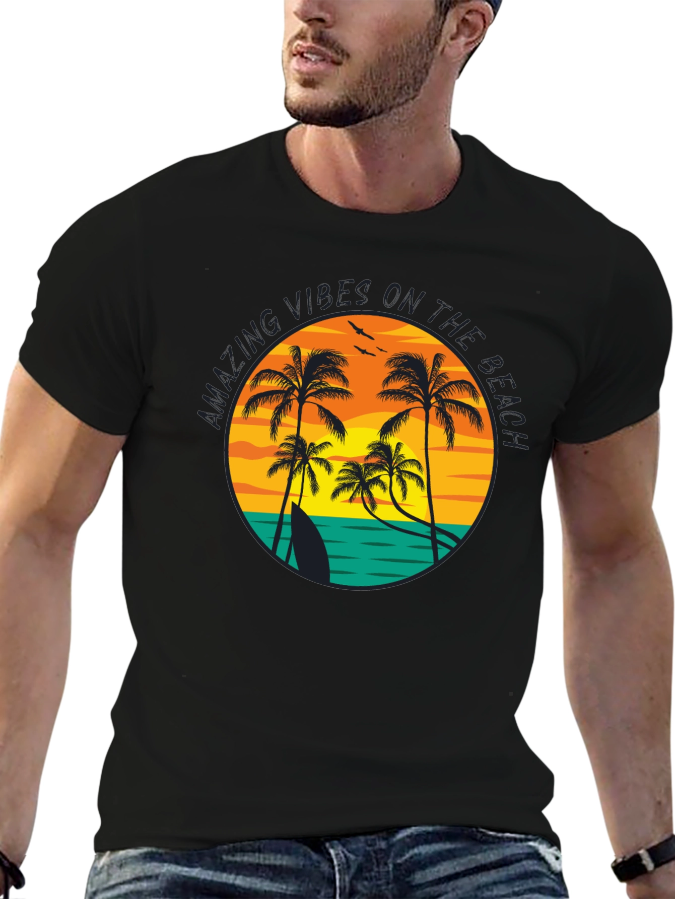 Beach Vibes Graphic T-Shirt - Tropical Palm Tree Design
