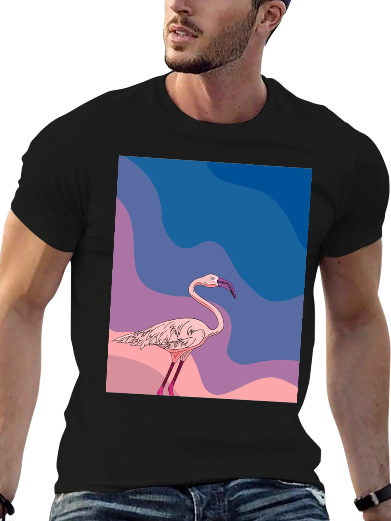 Flamingo Graphic Tee - Stylish Mens Black T-Shirt
