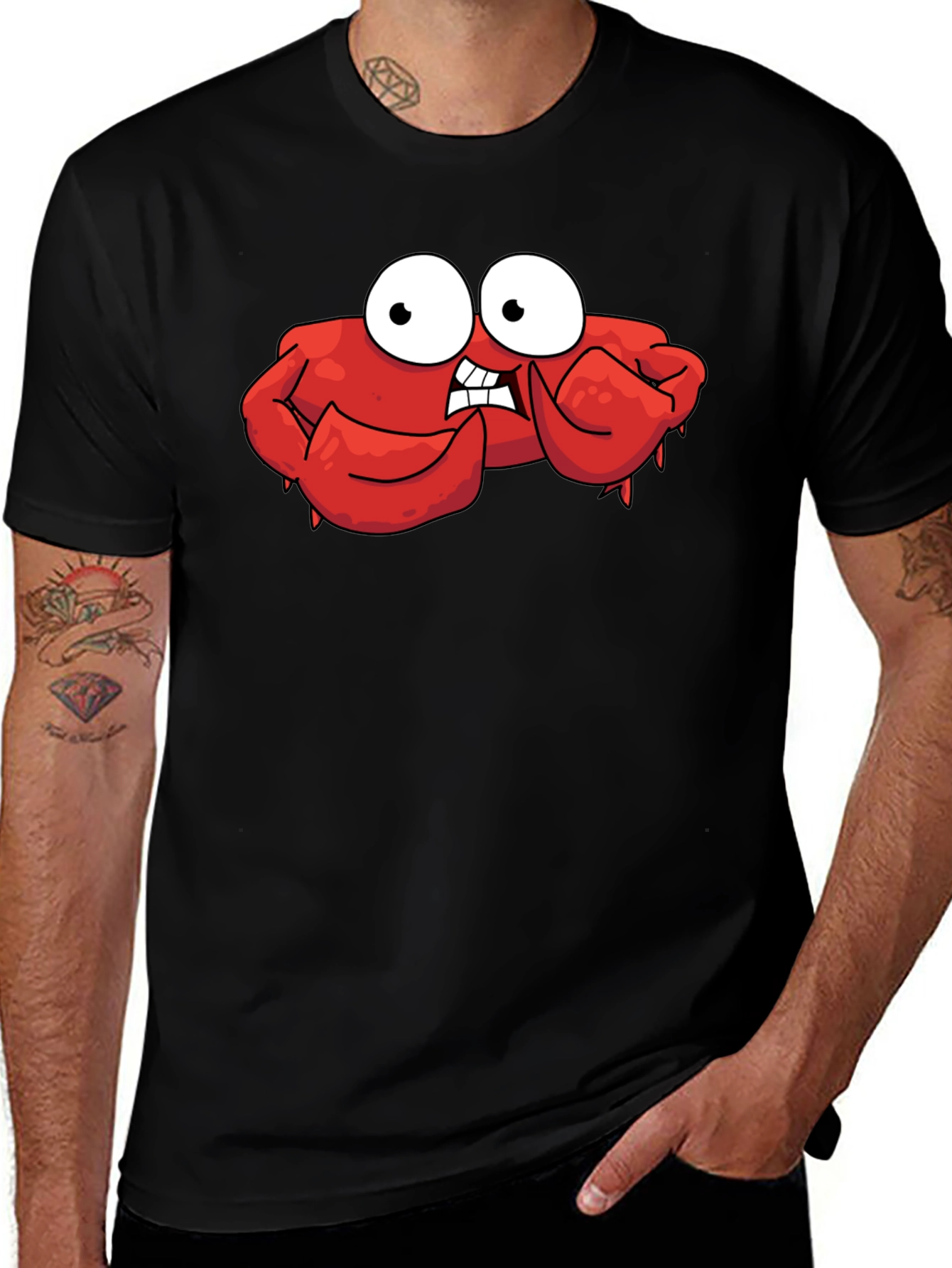 Funny Cartoon Crab Graphic Black T-Shirt