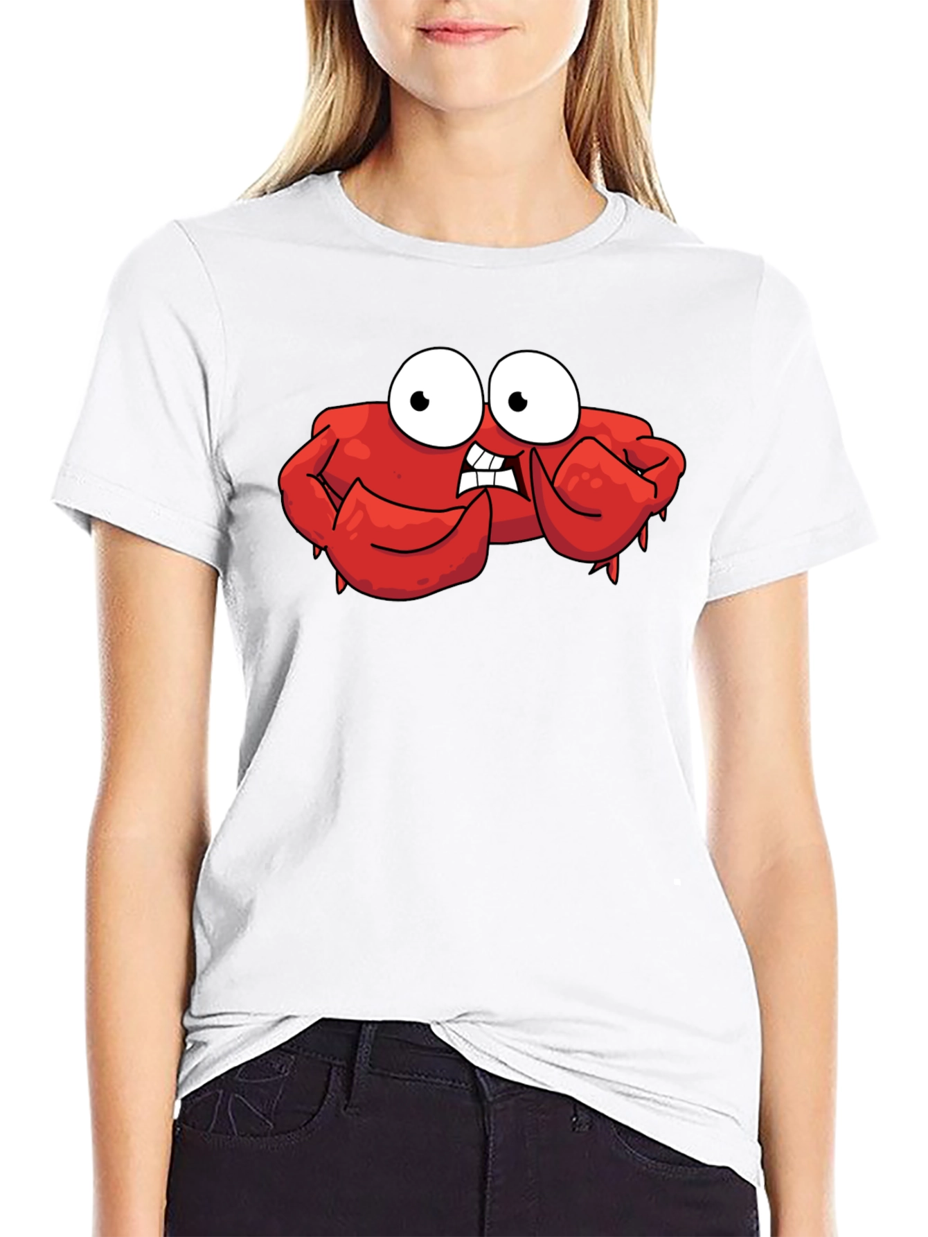 Funny Cartoon Crab Graphic Black T-Shirt