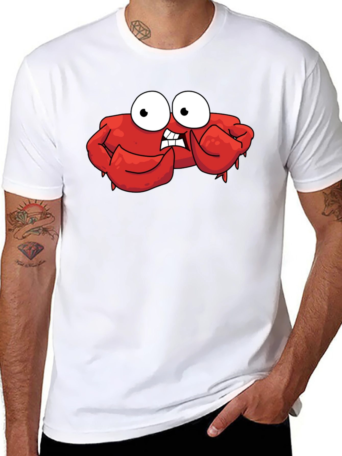 Funny Cartoon Crab Graphic Black T-Shirt