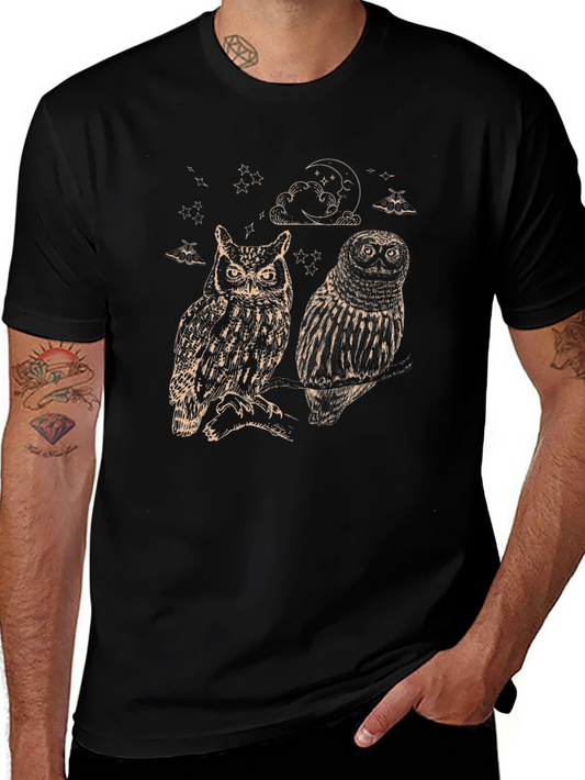 Two Owls Graphic Print Black T-Shirt