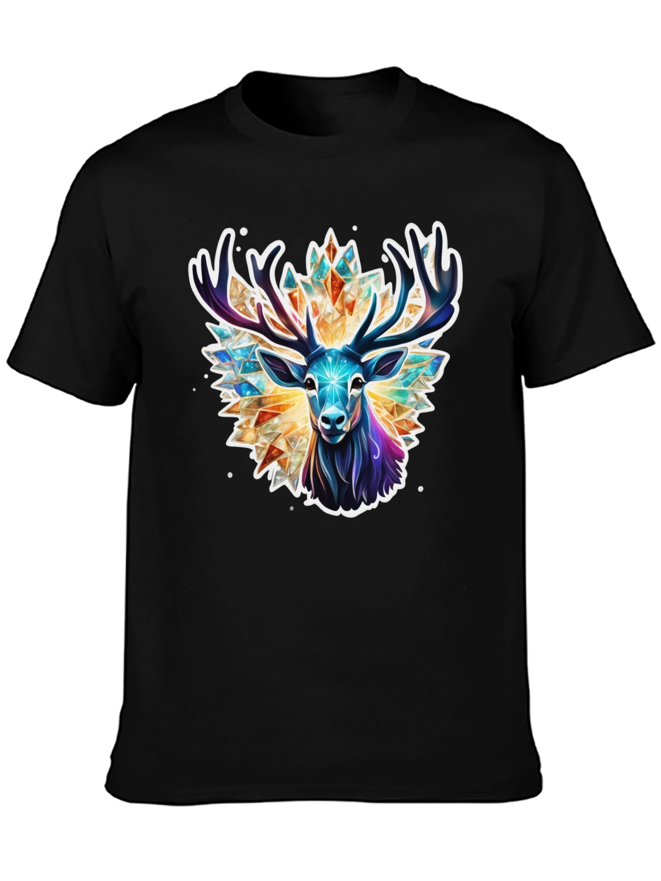 Geometric Deer Graphic Tee - Black