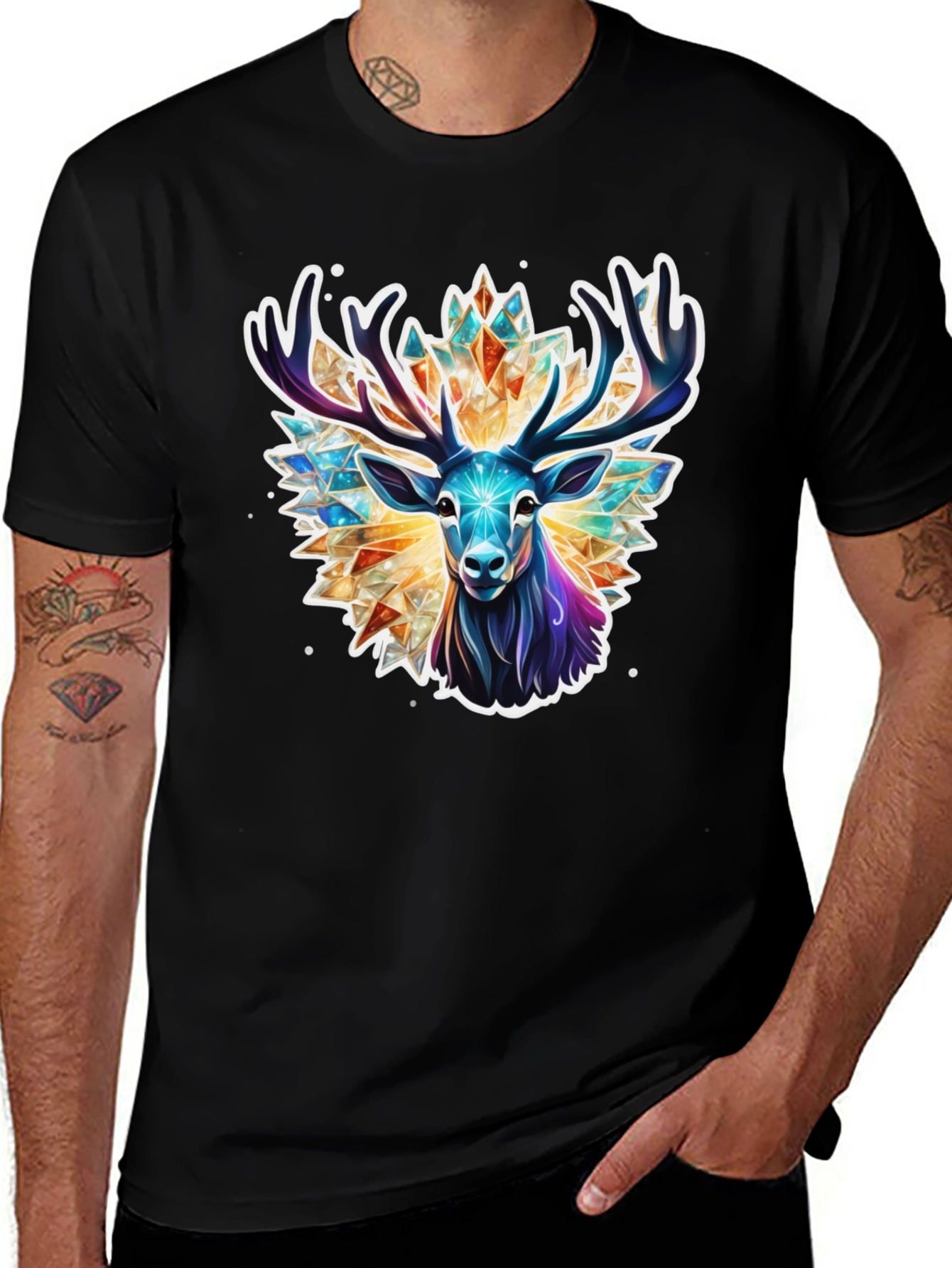 Geometric Deer Graphic Tee - Black