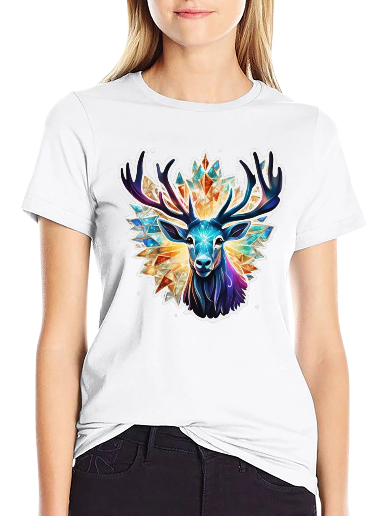Geometric Deer Graphic Tee - Black
