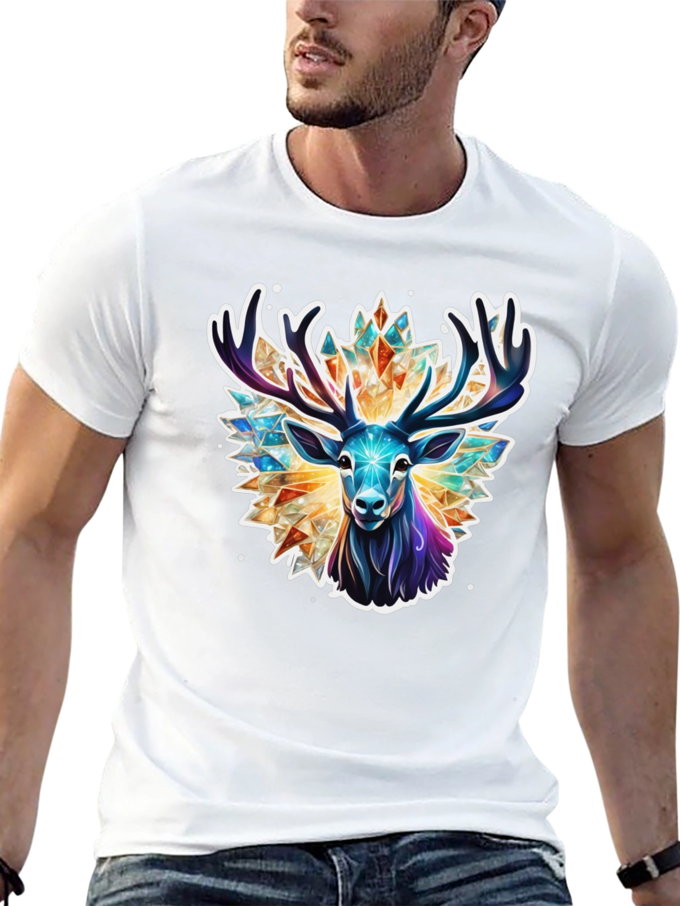 Geometric Deer Graphic Tee - Black