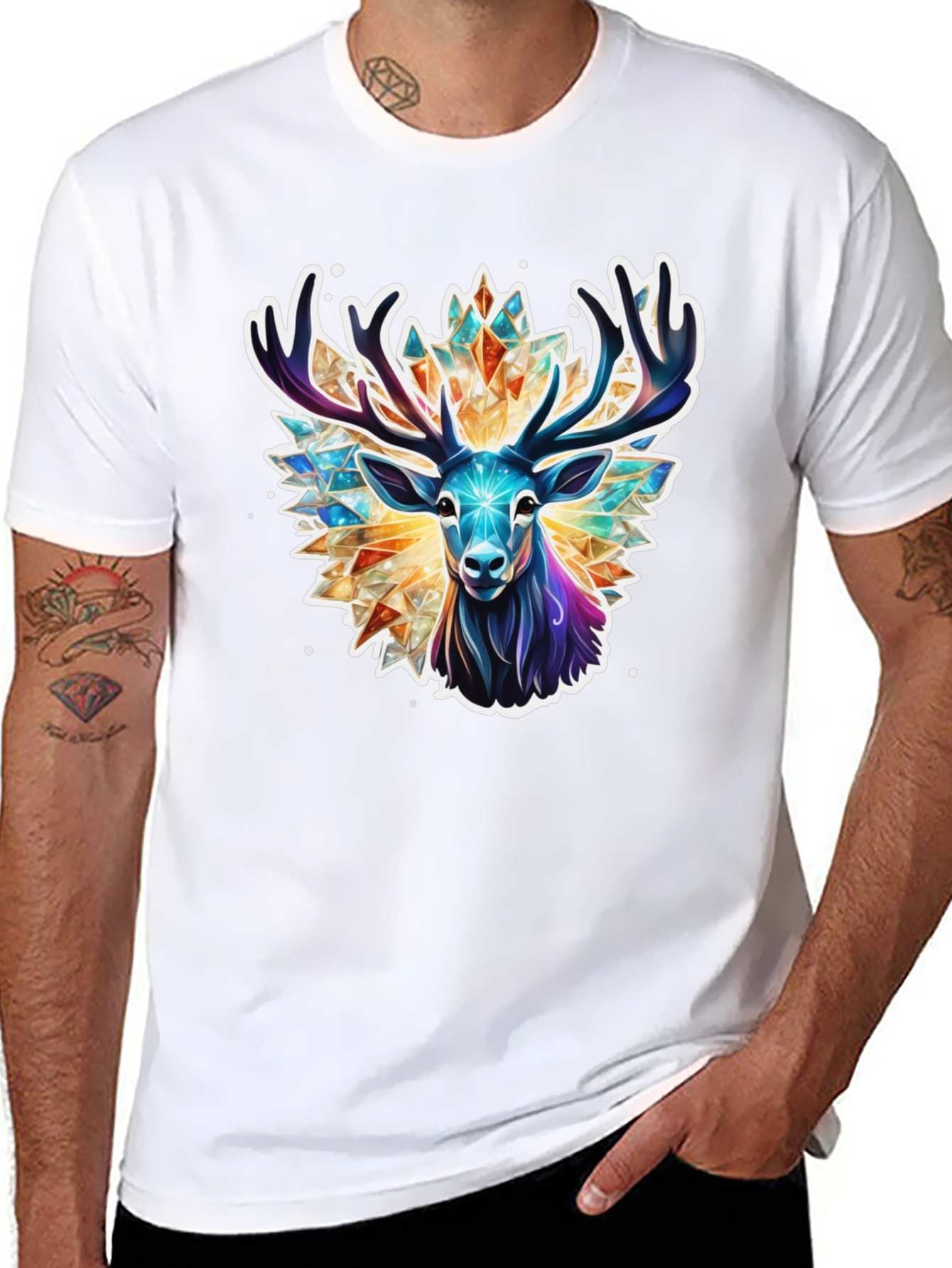 Geometric Deer Graphic Tee - Black