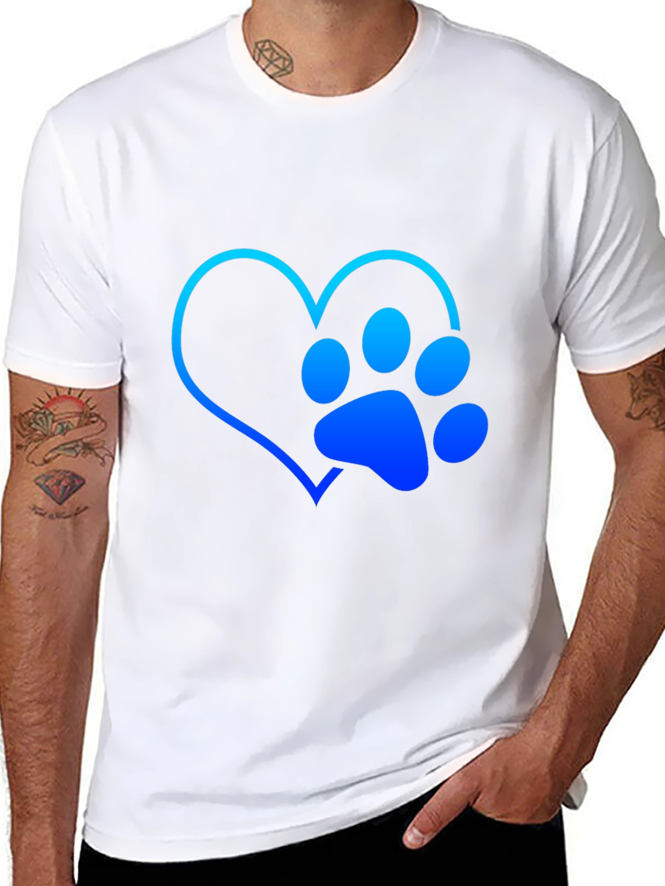 Dog Lover Heart Paw Print Graphic Tee - Black