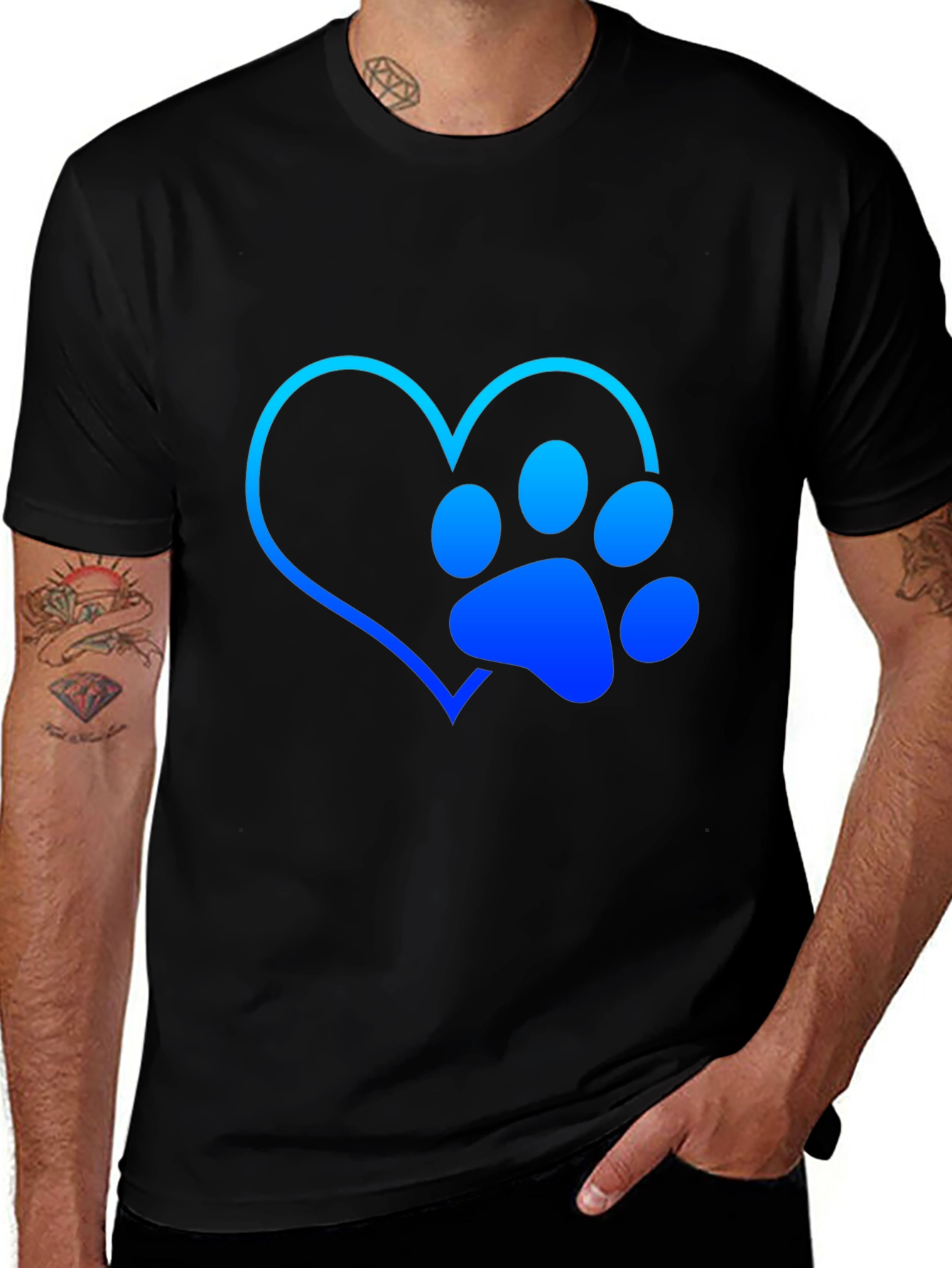 Dog Lover Heart Paw Print Graphic Tee - Black