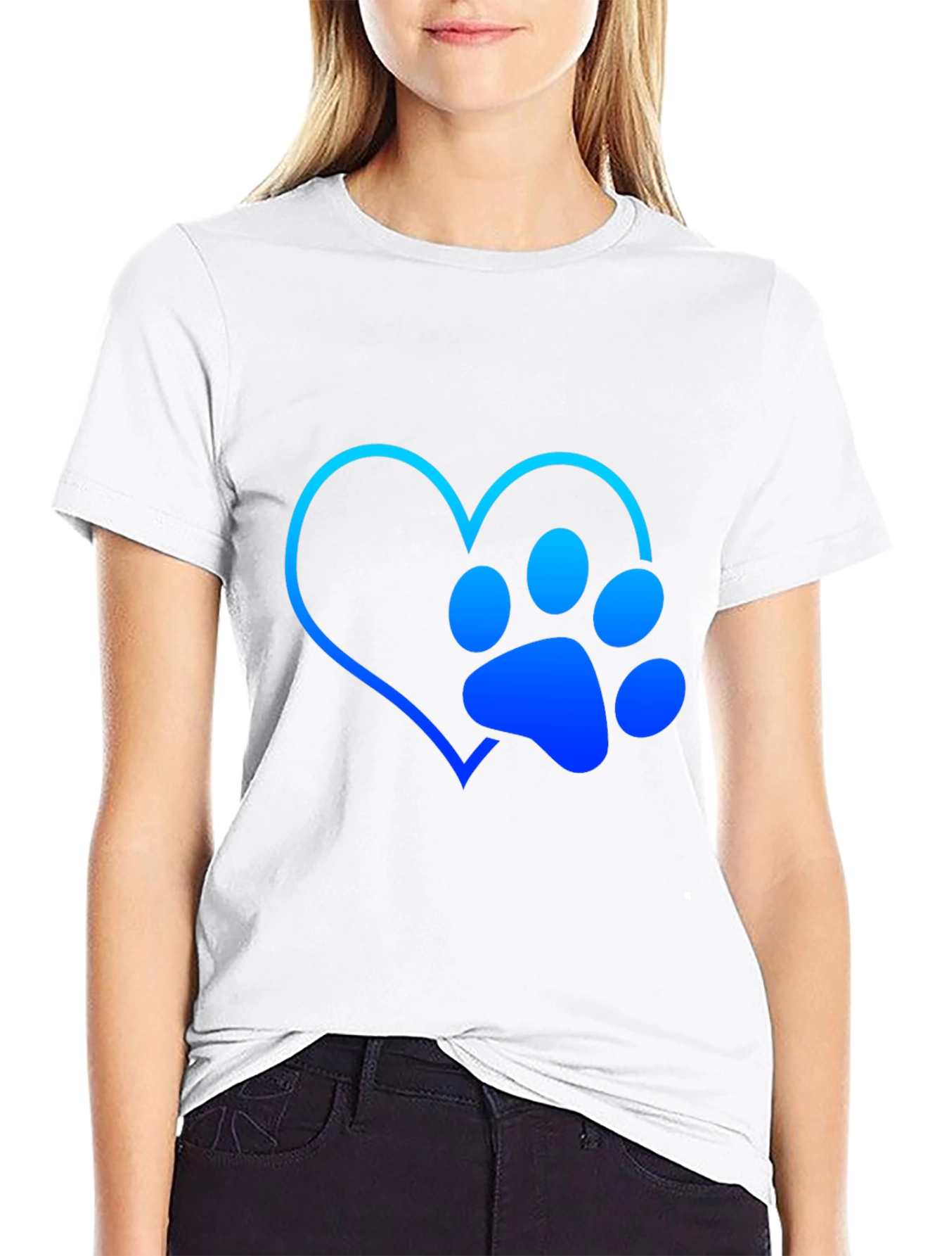 Dog Lover Heart Paw Print Graphic Tee - Black