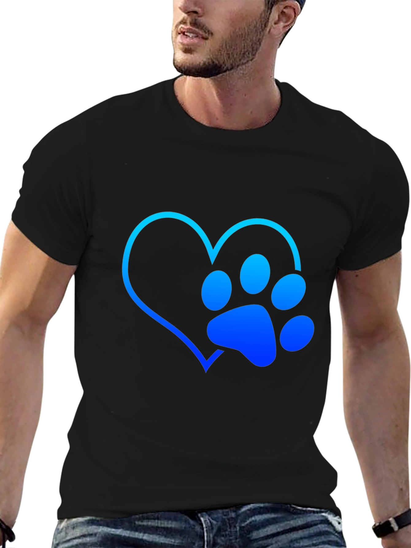 Dog Lover Heart Paw Print Graphic Tee - Black