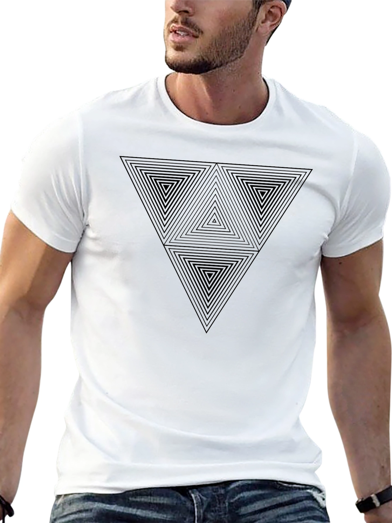 Geometric Triangle Graphic Print Mens Black T-Shirt