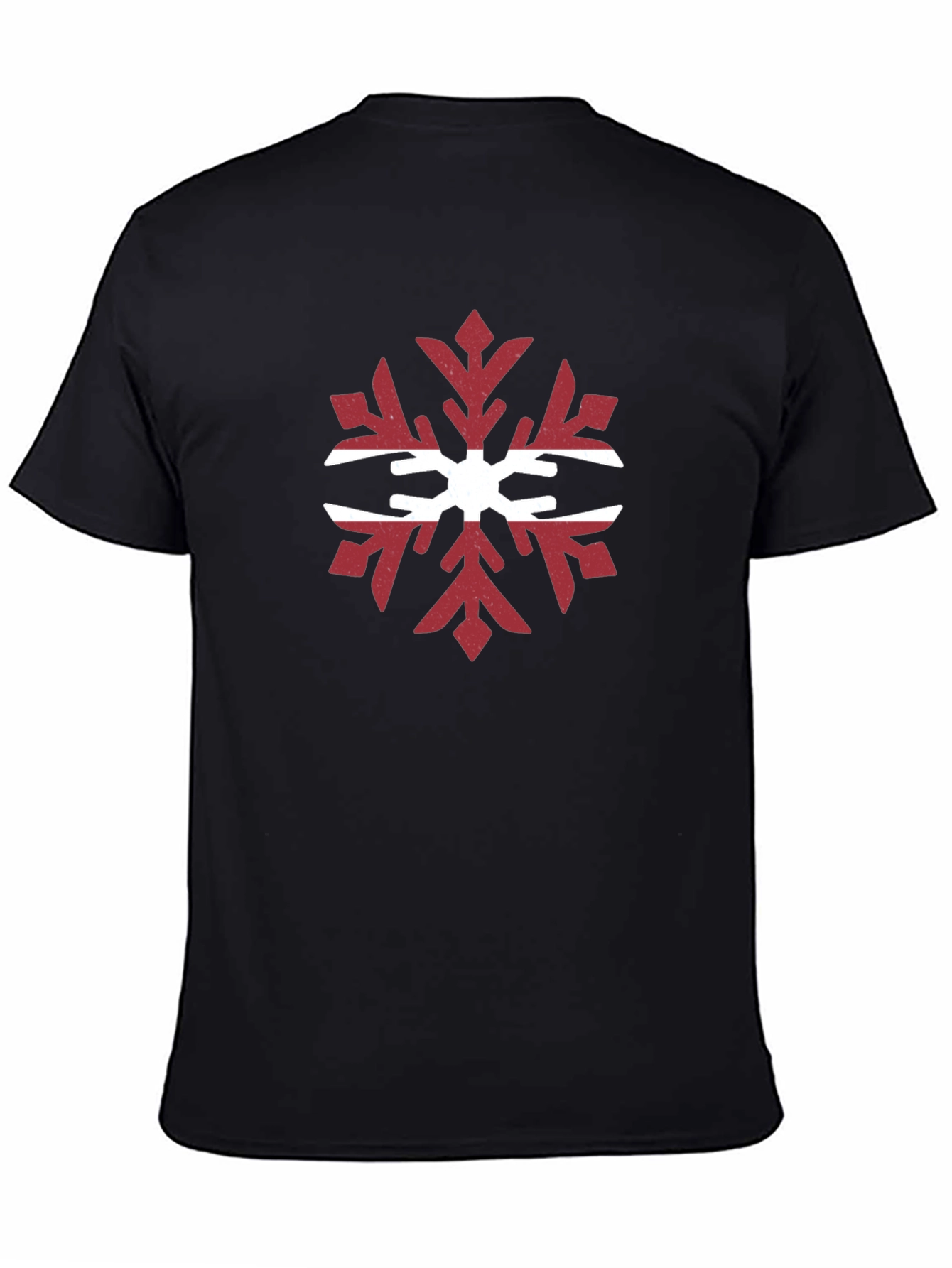 Latvian Flag Snowflake Graphic Tee - Black Cotton T-Shirt
