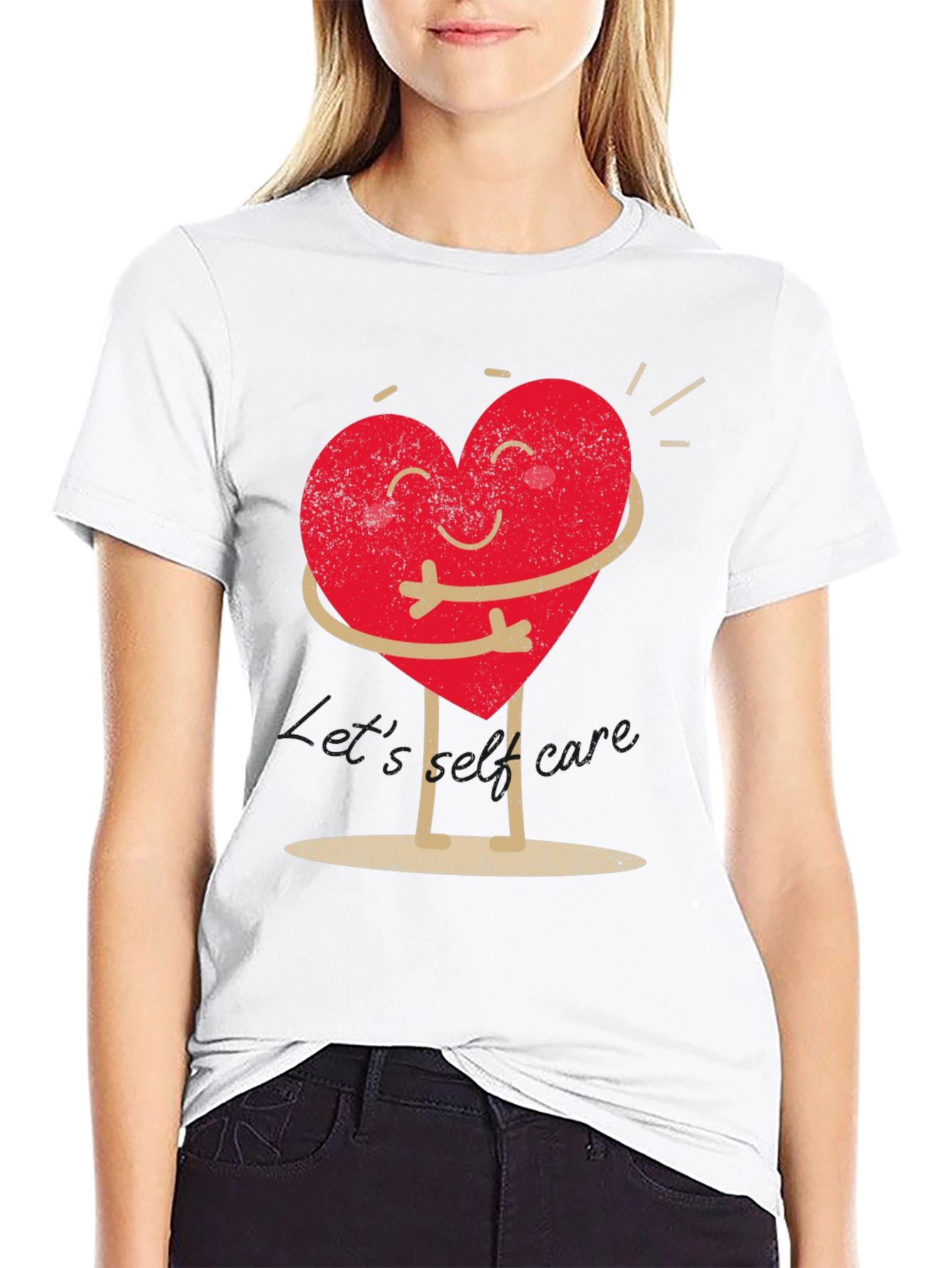 Heart Hug Graphic T-Shirt - Black Casual Wear