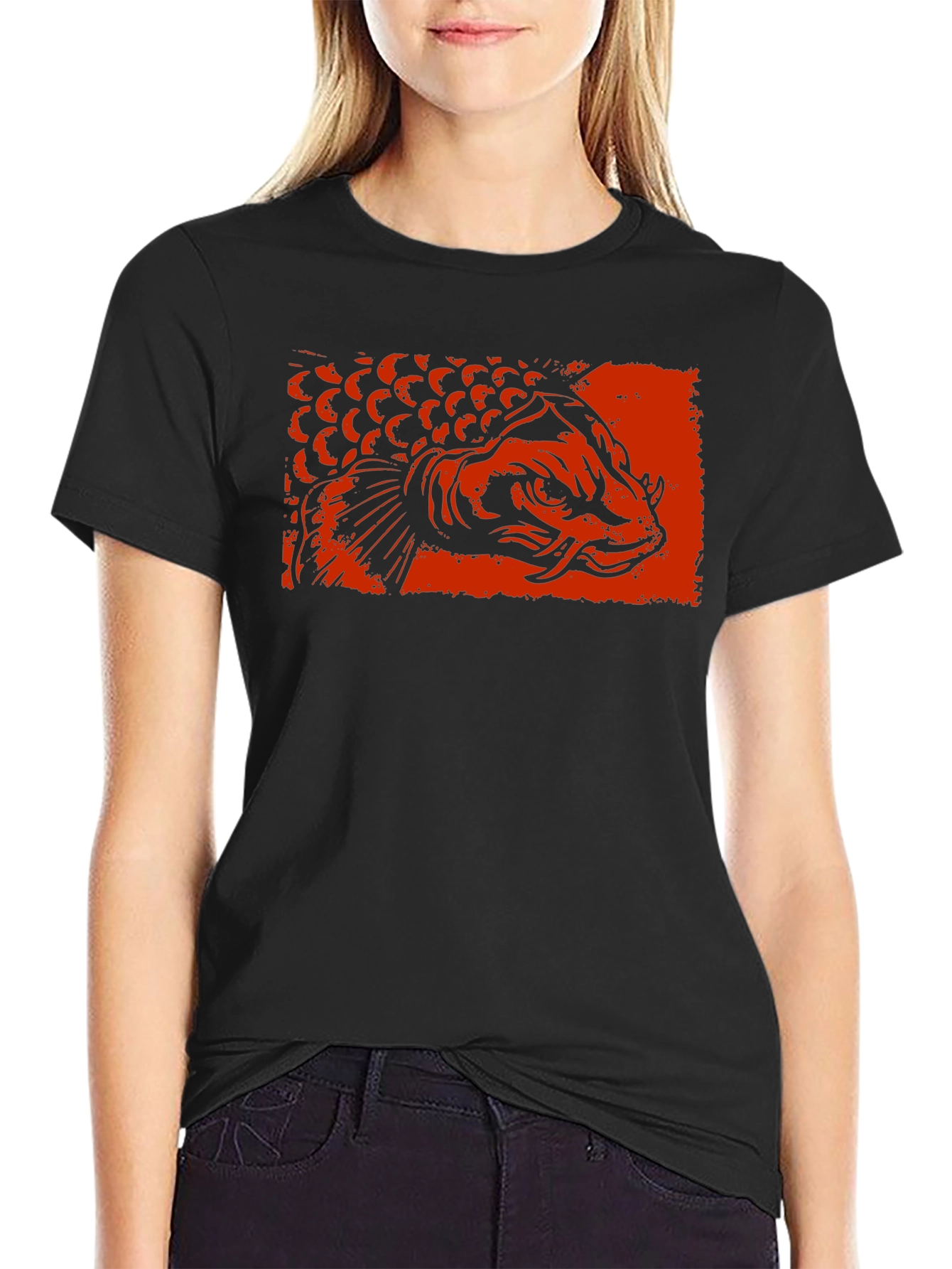 Koi Fish Graphic Tee - Black Cotton T-Shirt