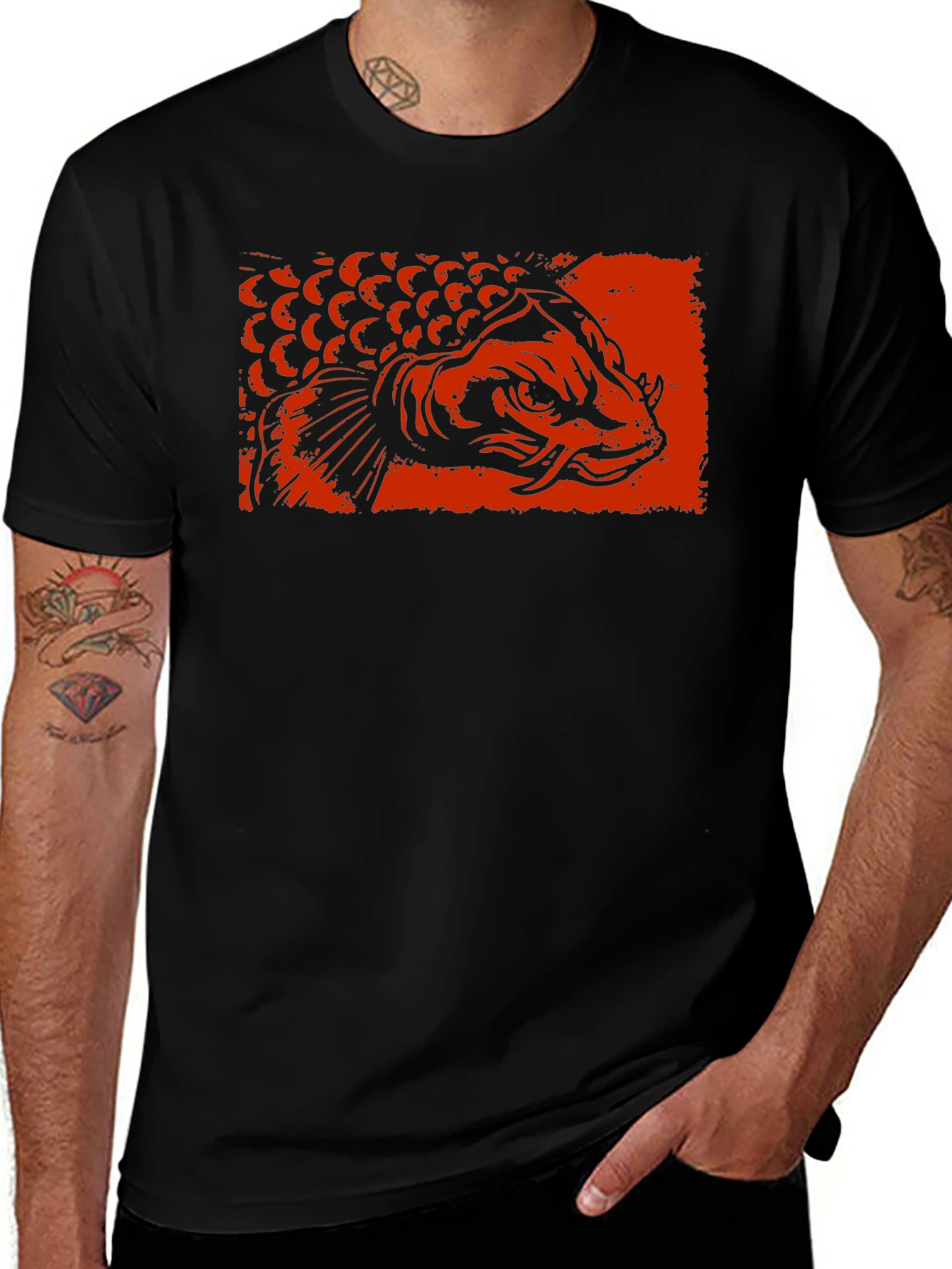 Koi Fish Graphic Tee - Black Cotton T-Shirt