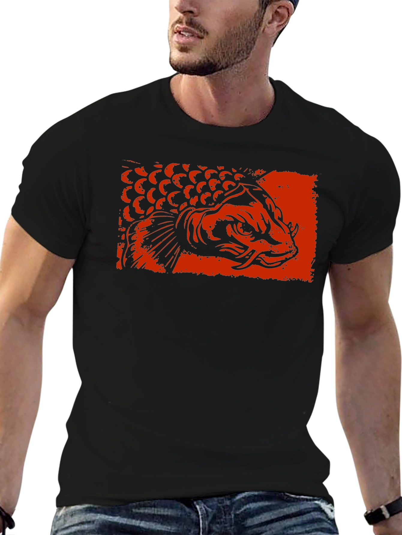 Koi Fish Graphic Tee - Black Cotton T-Shirt