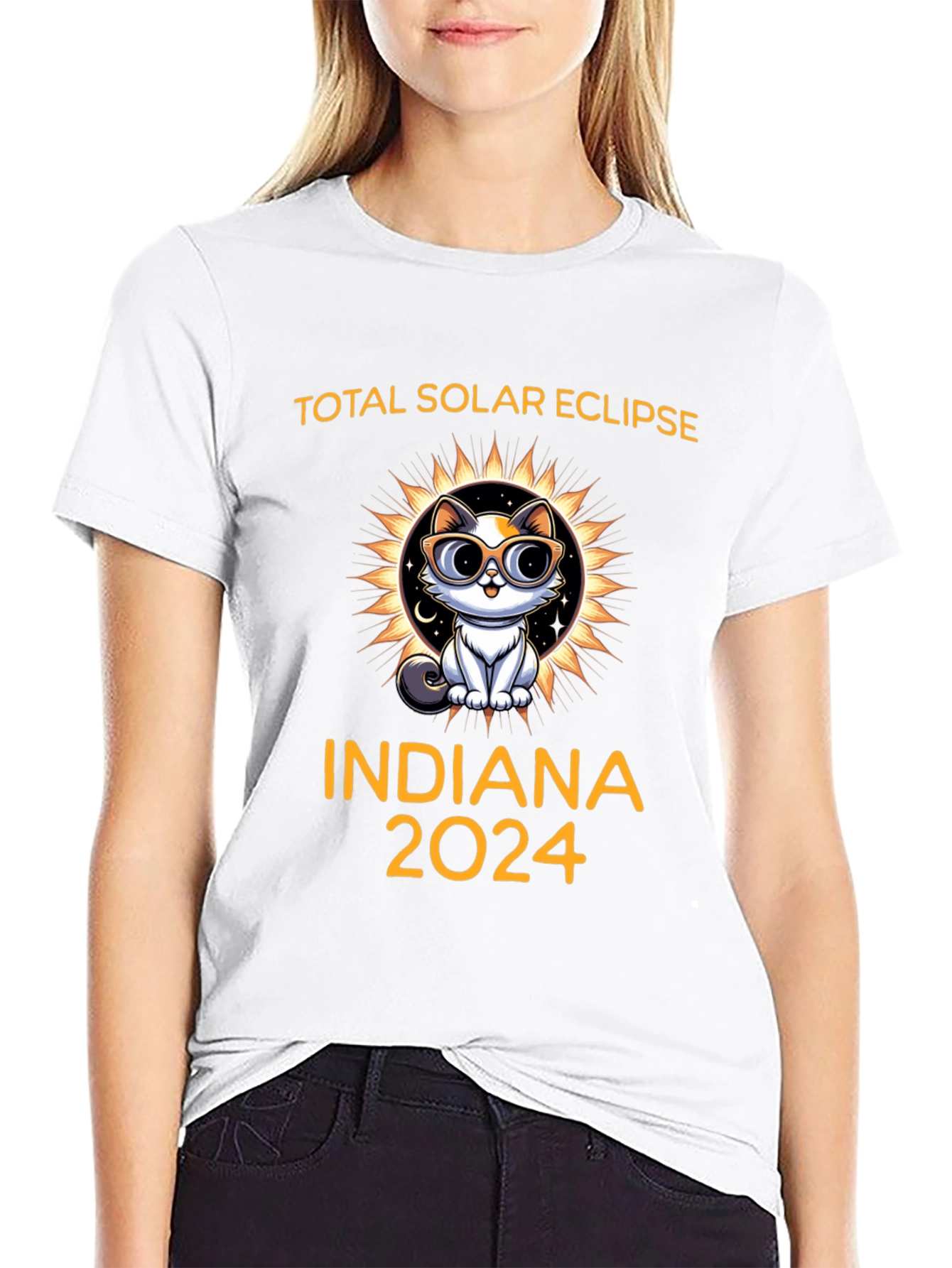 Total Solar Eclipse Indiana 2024 Cat T-Shirt