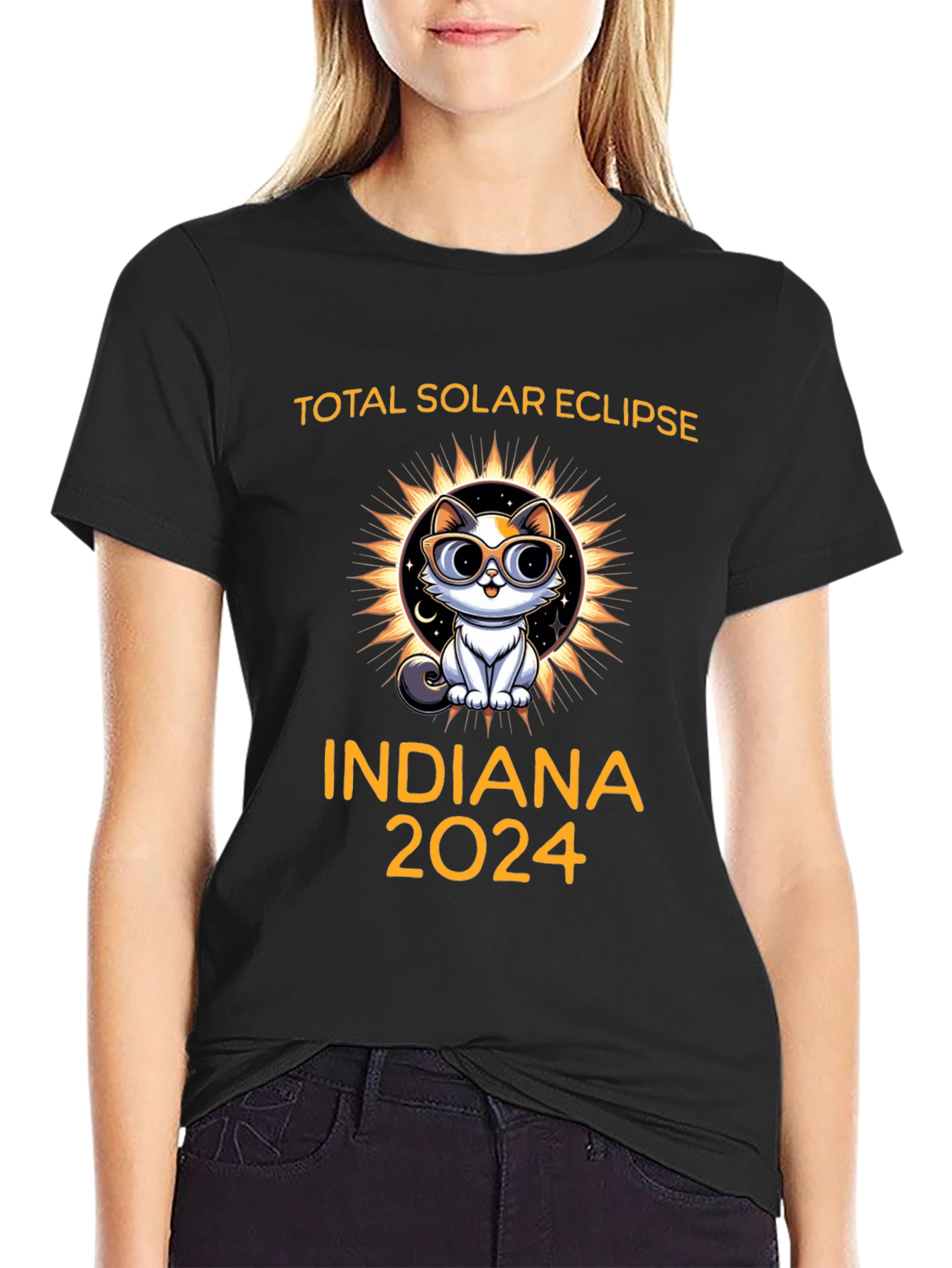 Total Solar Eclipse Indiana 2024 Cat T-Shirt