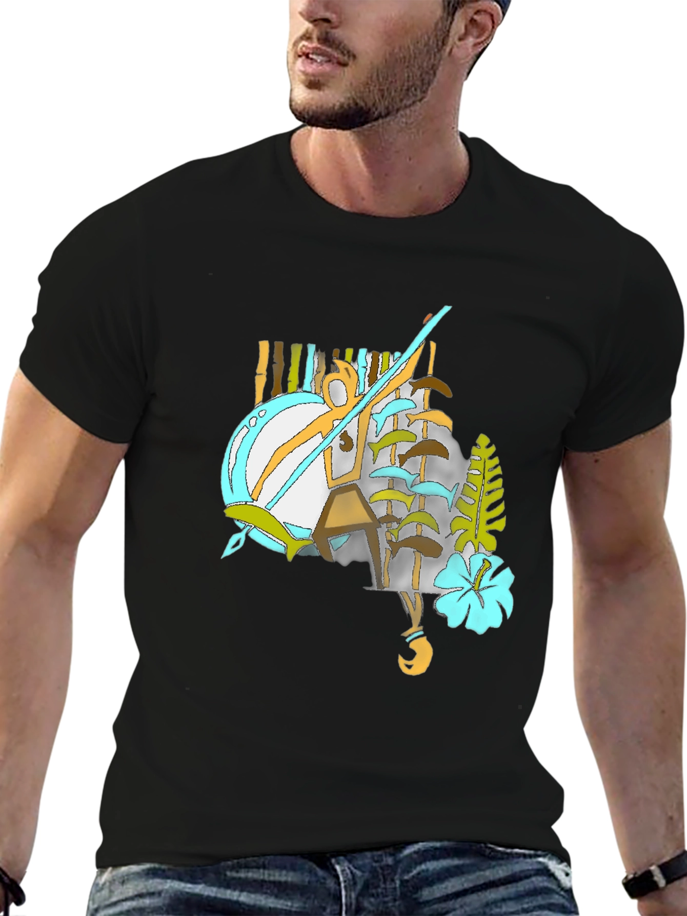 Tropical Graphic Tee - Black Casual Style