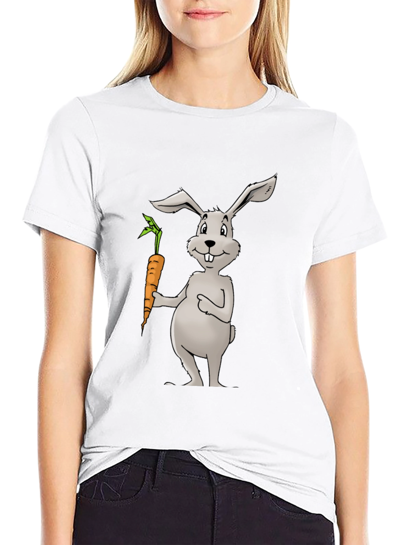 Bunny & Carrot Graphic Tee - Black Cotton T-Shirt