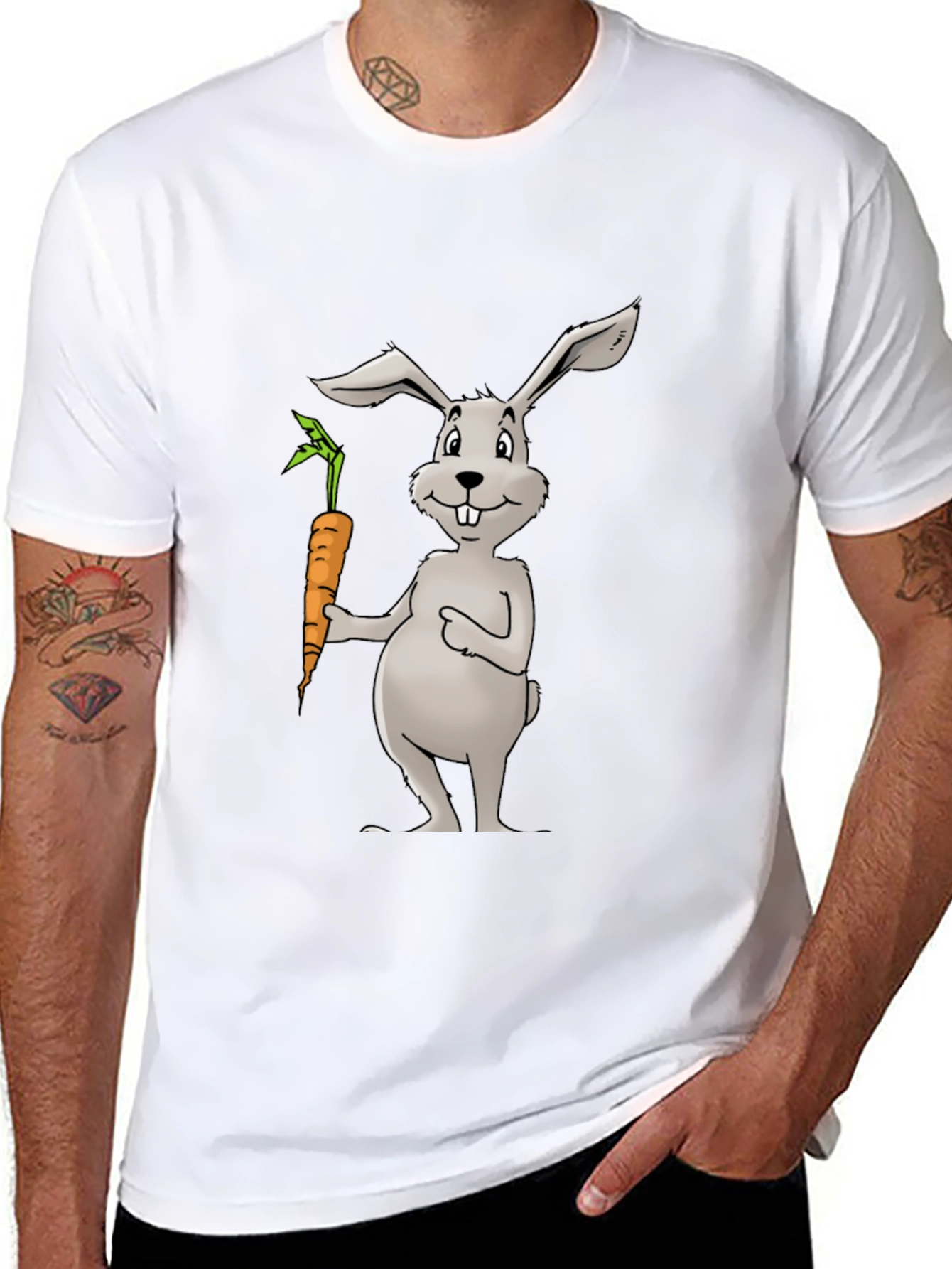 Bunny & Carrot Graphic Tee - Black Cotton T-Shirt