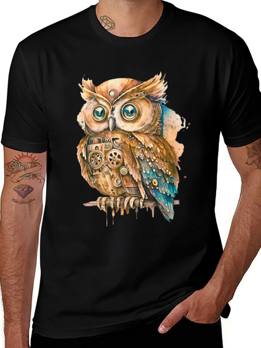 Steampunk Owl Graphic Print T-Shirt