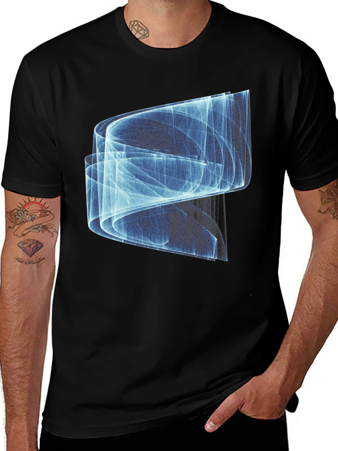 Abstract Blue Graphic Print Black T-Shirt