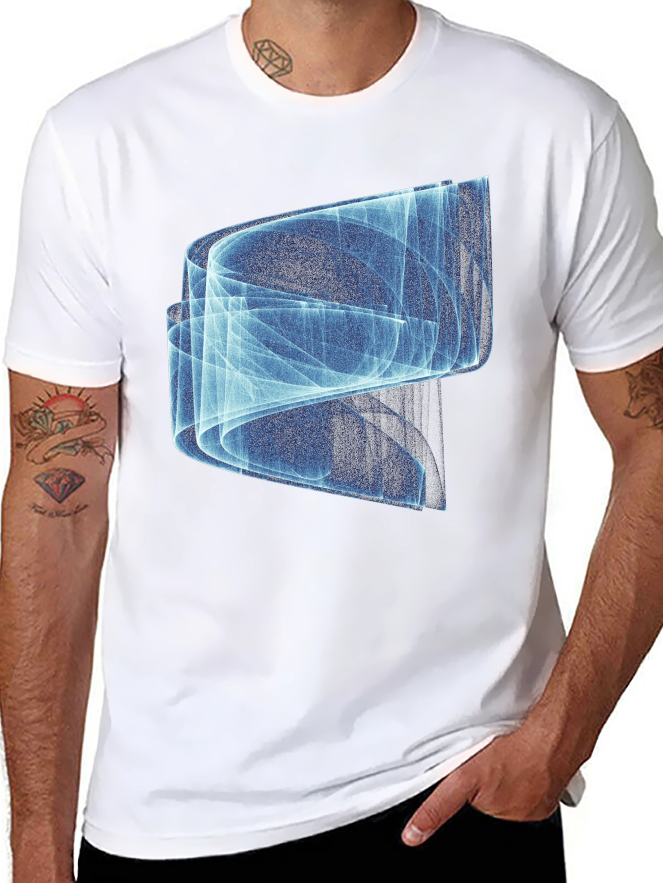 Abstract Blue Graphic Print Black T-Shirt