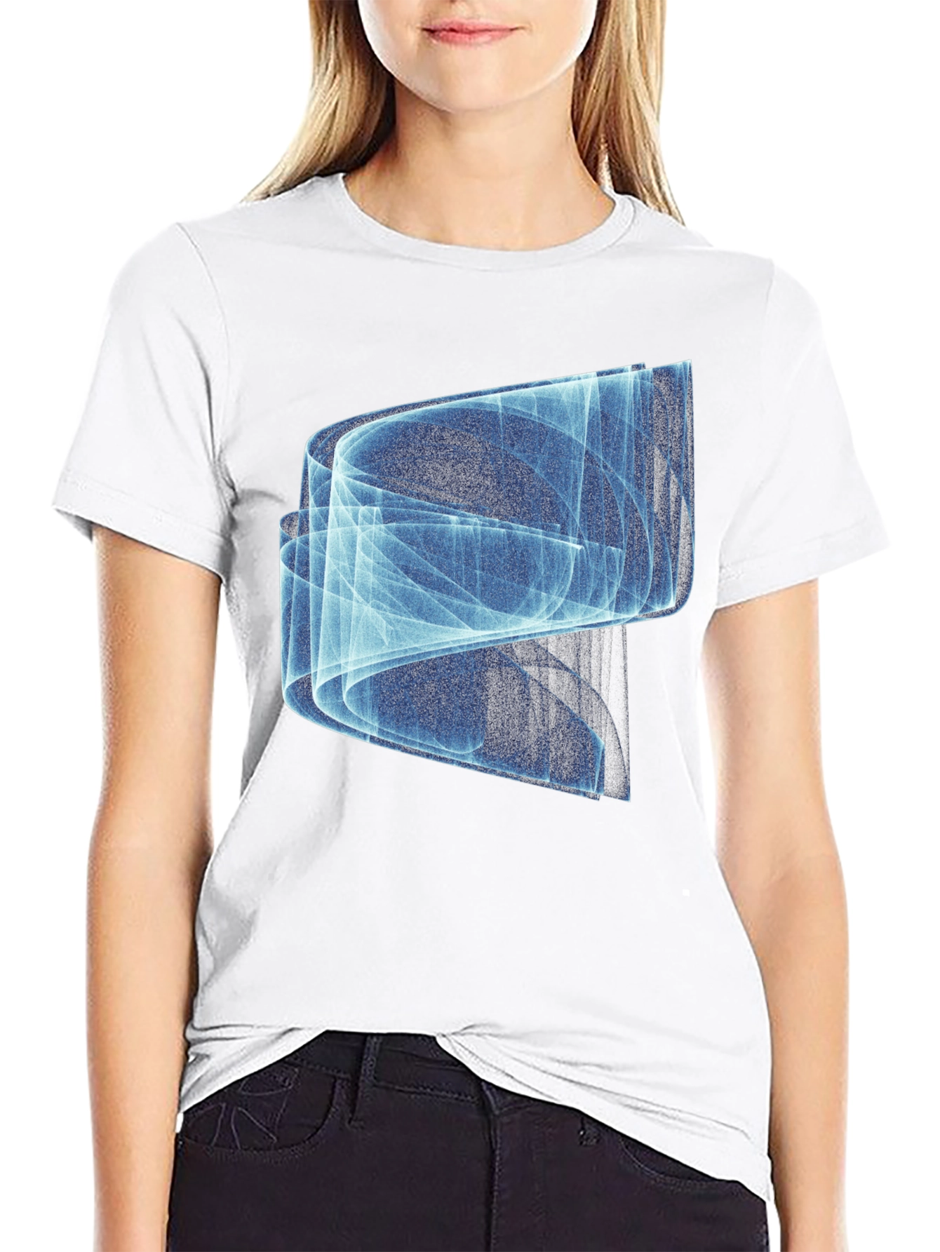 Abstract Blue Graphic Print Black T-Shirt