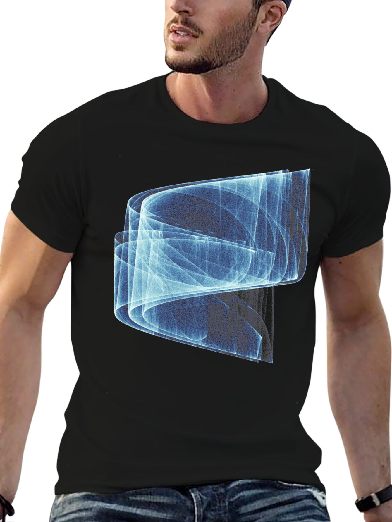 Abstract Blue Graphic Print Black T-Shirt