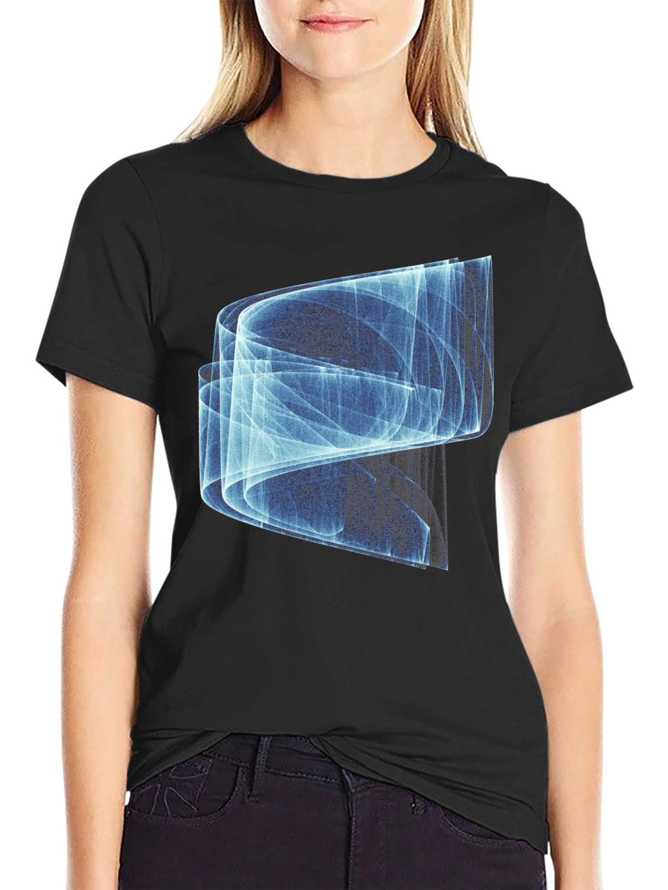 Abstract Blue Graphic Print Black T-Shirt