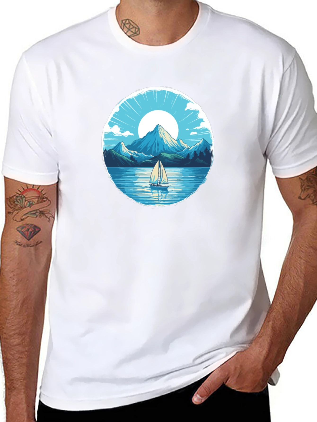 Mountain Lake Sailboat Graphic Tee