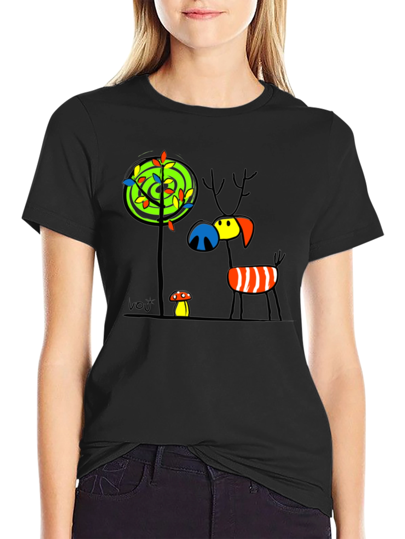 Whimsical Deer Graphic Tee - Unique Art T-Shirt