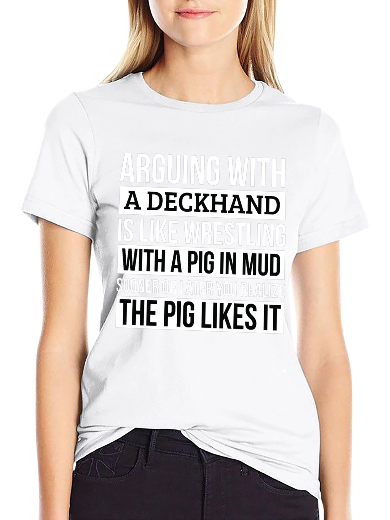 Deckhand Pig Mud Wrestling Humor T-Shirt