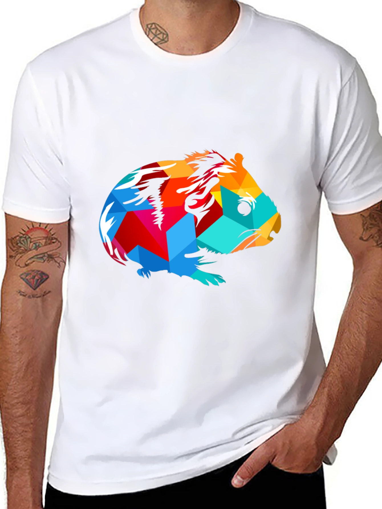 Geometric Guinea Pig Graphic Tee - Modern Art Style