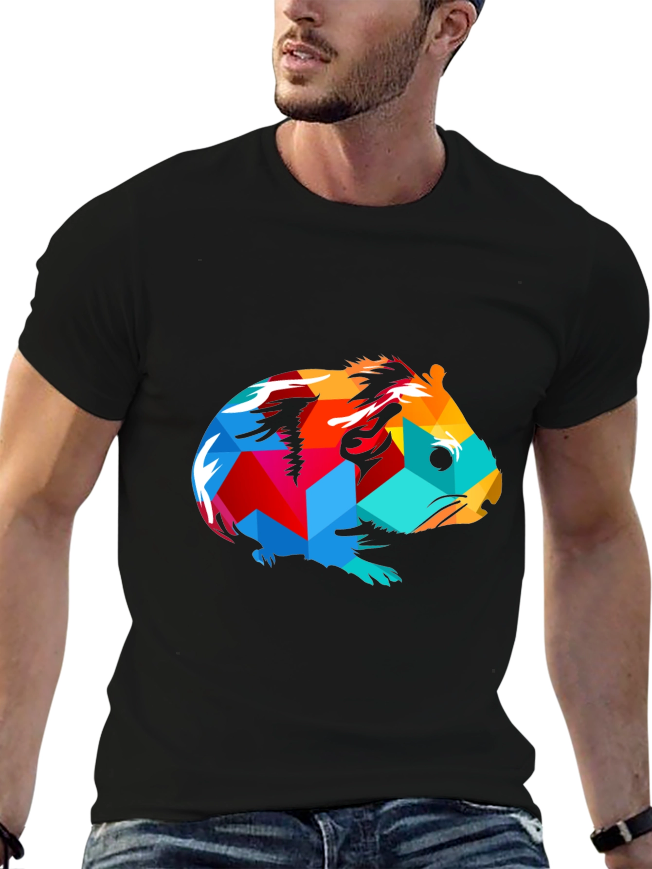 Geometric Guinea Pig Graphic Tee - Modern Art Style