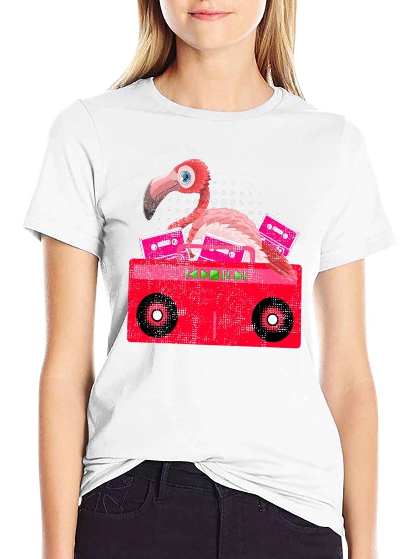Retro Flamingo Boombox Graphic Tee