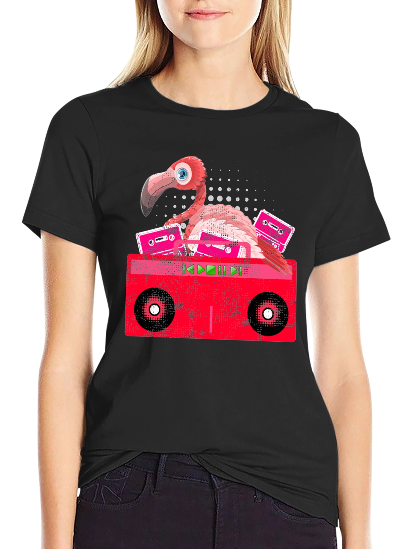 Retro Flamingo Boombox Graphic Tee