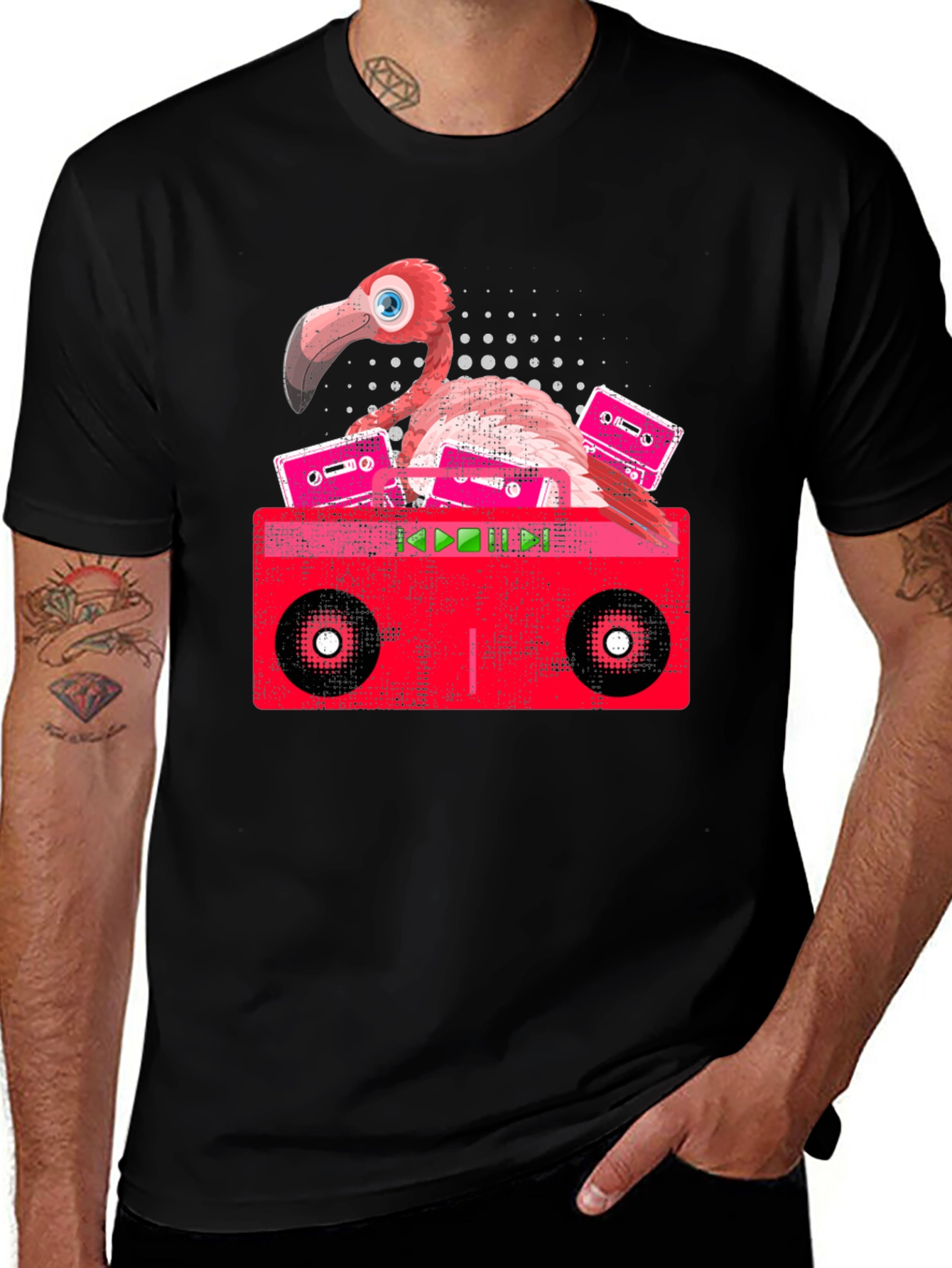 Retro Flamingo Boombox Graphic Tee