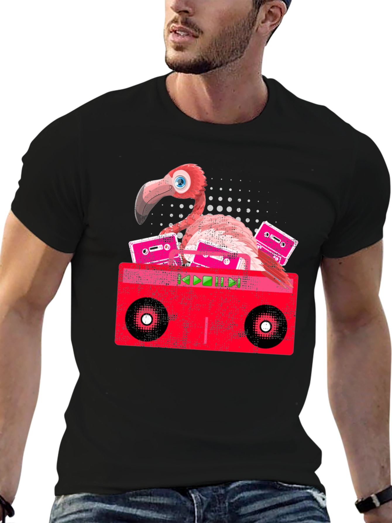 Retro Flamingo Boombox Graphic Tee