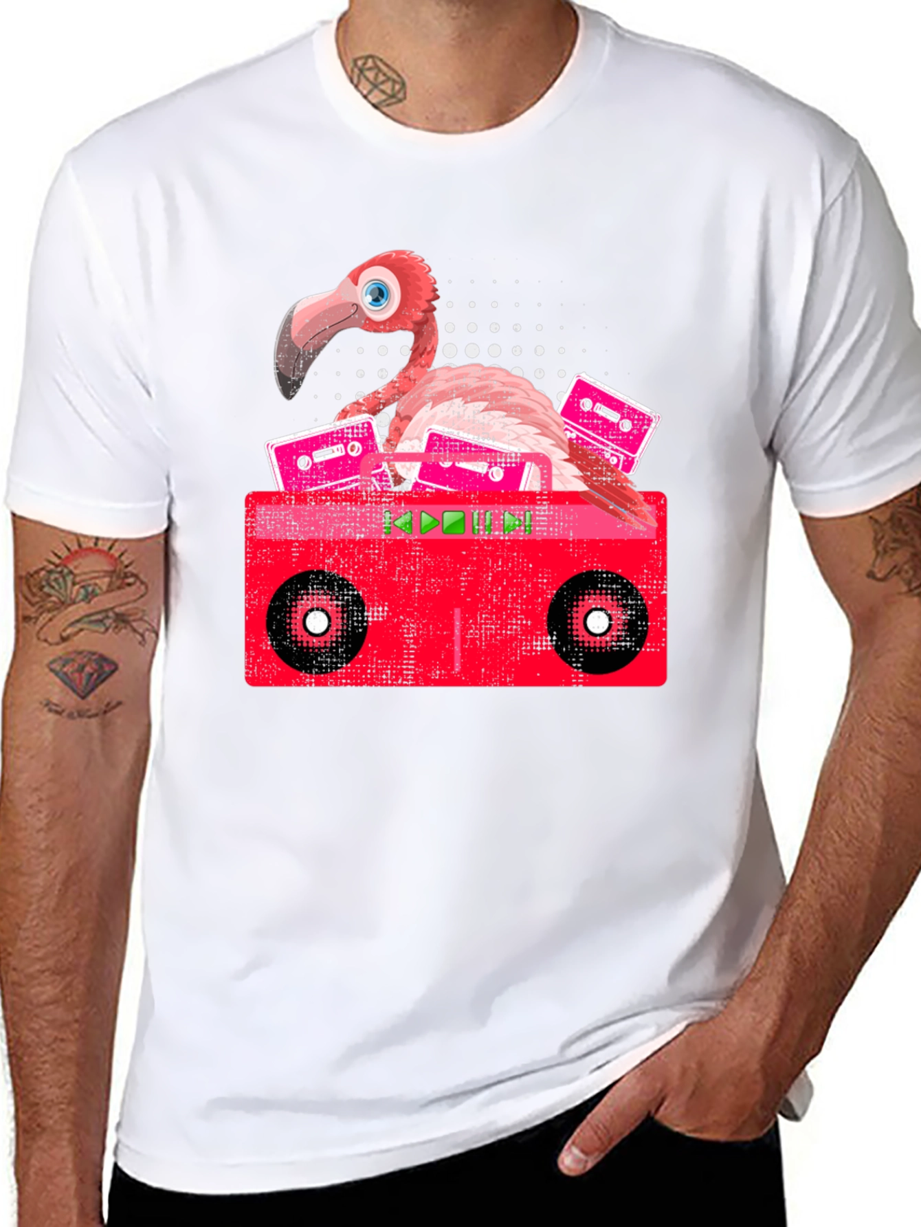 Retro Flamingo Boombox Graphic Tee