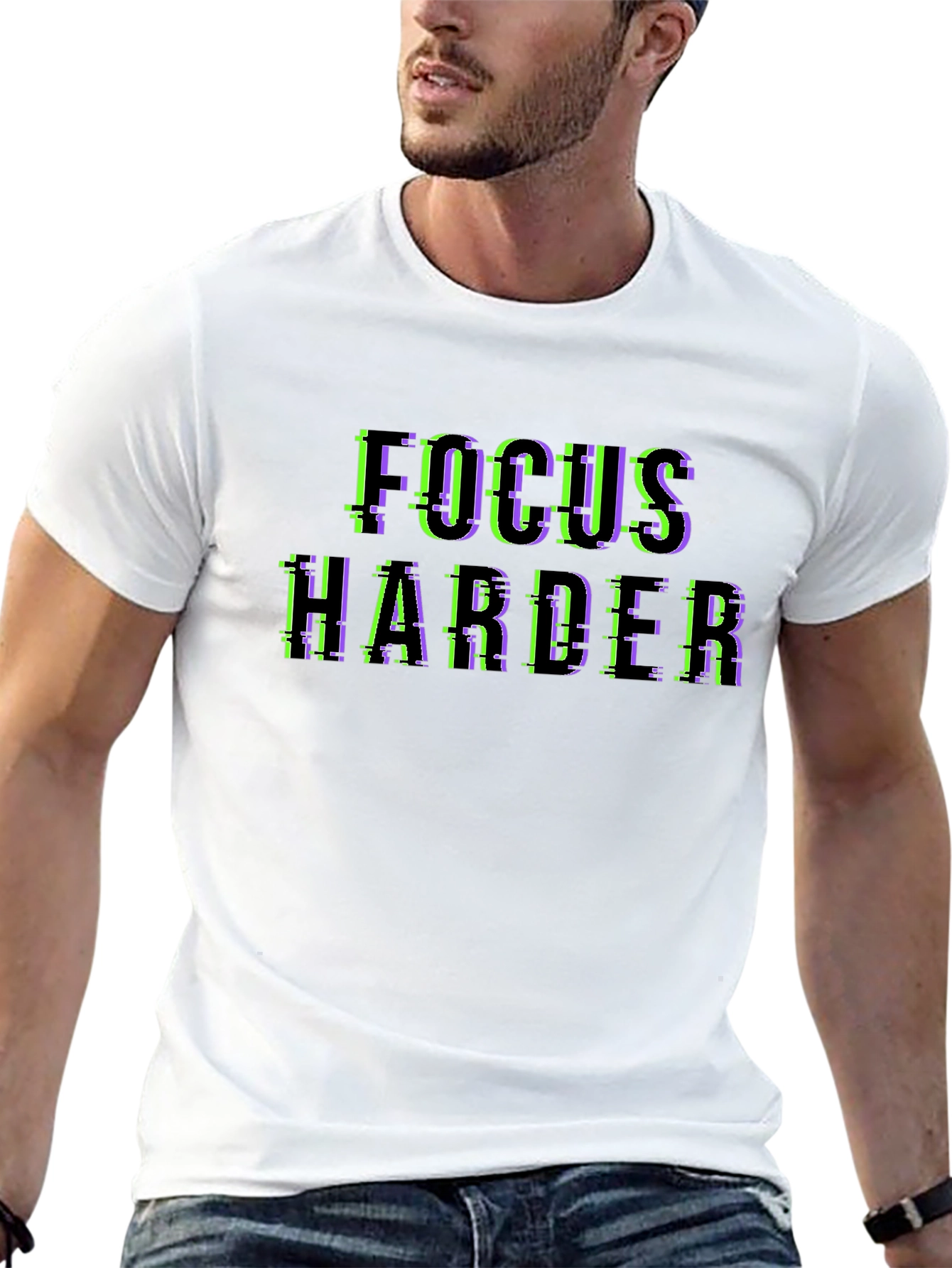 Focus Harder Glitch Black T-Shirt