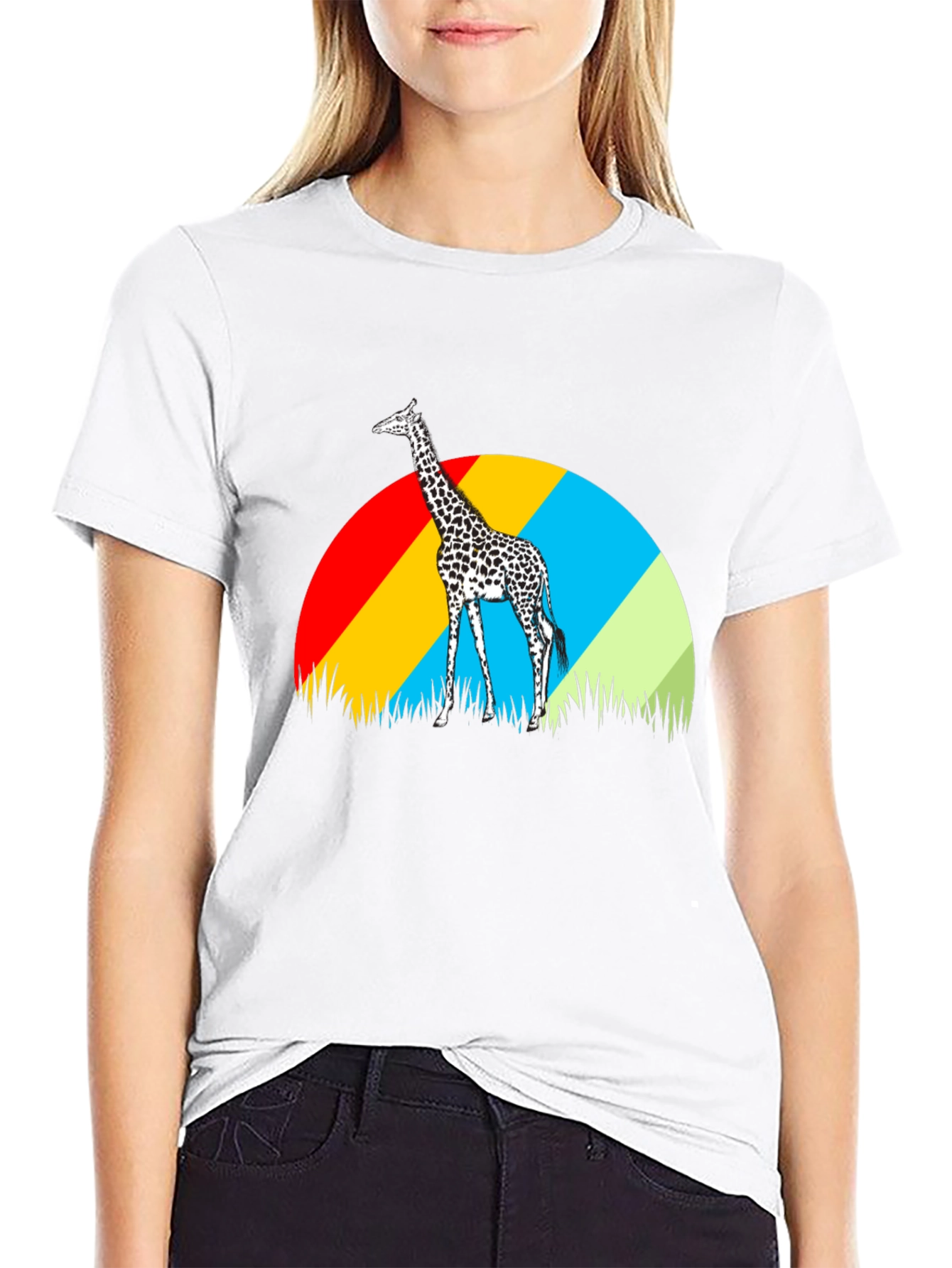 Giraffe Sunset Graphic Tee - Black Cotton T-Shirt
