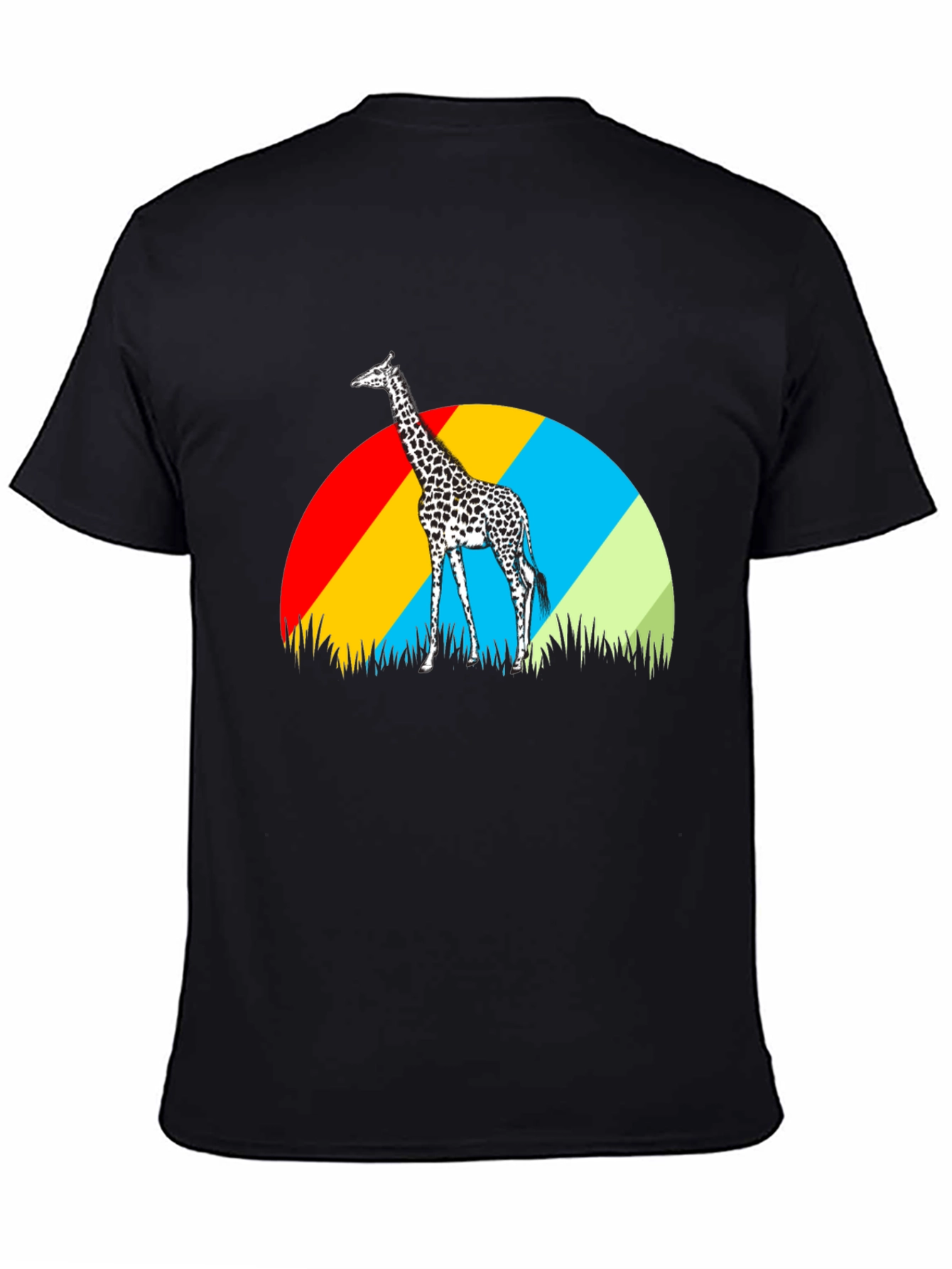 Giraffe Sunset Graphic Tee - Black Cotton T-Shirt