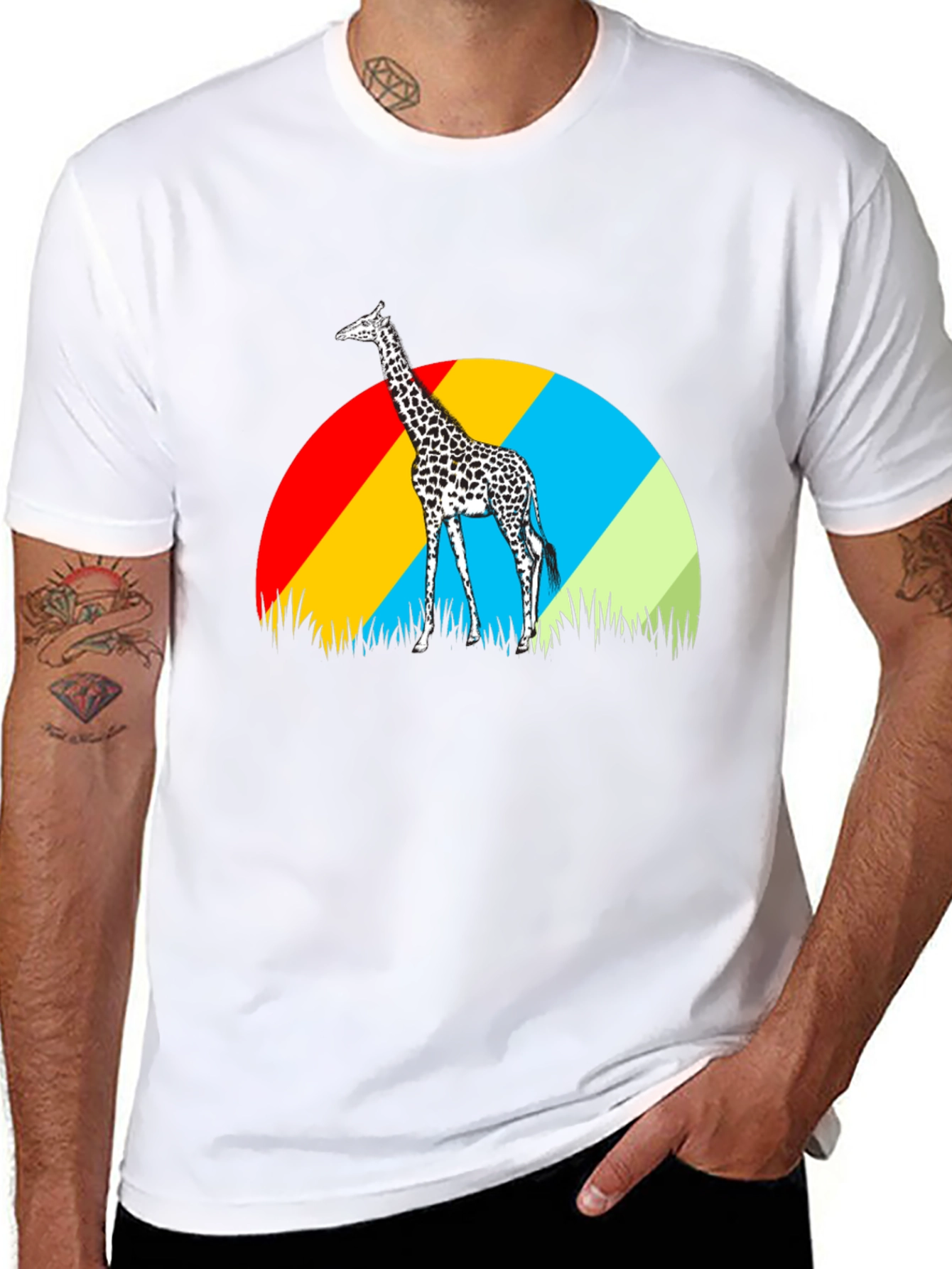 Giraffe Sunset Graphic Tee - Black Cotton T-Shirt